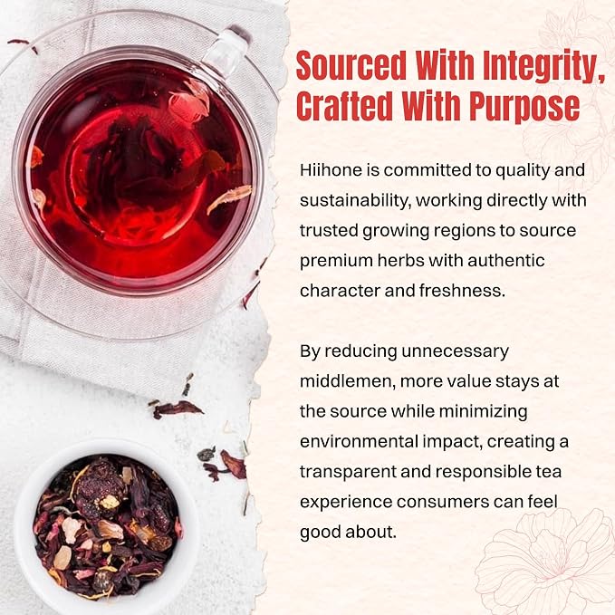 Hiihone Hibiscus Tea Bags 120 Count – Pure Hibiscus Flower Herbal Tea, Caffeine-Free, Tart & Refreshing Flavor, Rich in Antioxidants, Non-GMO, Natural Herbal Tea for Hot or Iced Tea