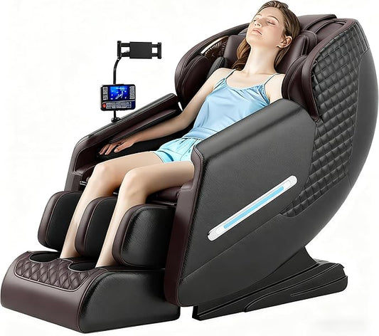 Massage Chair Full Body, 4D Zero Gravity SL-Track Knead Shiatsu Massage Recliner Chair with Airbags, Touchable Screen, Heating, Foot Rollers, Home or Office (Black & Brown)