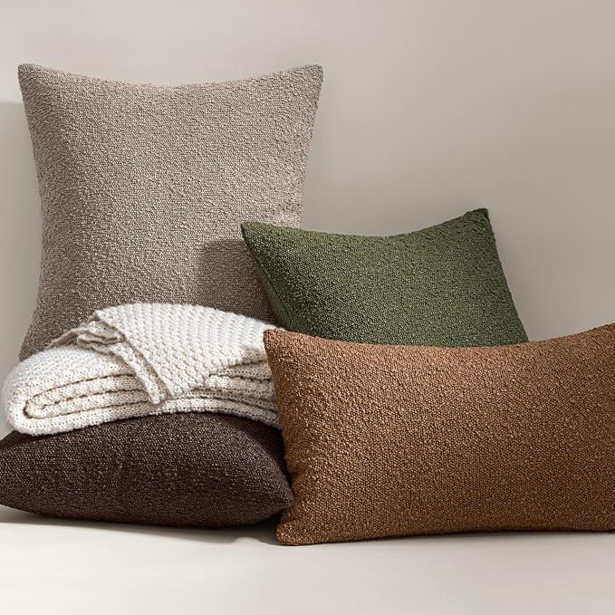 MIULEE 18x18 Decorative Lumbar Boucle Couch Pillow Covers Sudan Brown | Set of 2 Textured Neutral Throw Pillow Covers, Accent Solid Pillowcases, Sofa Living Room Home Decor