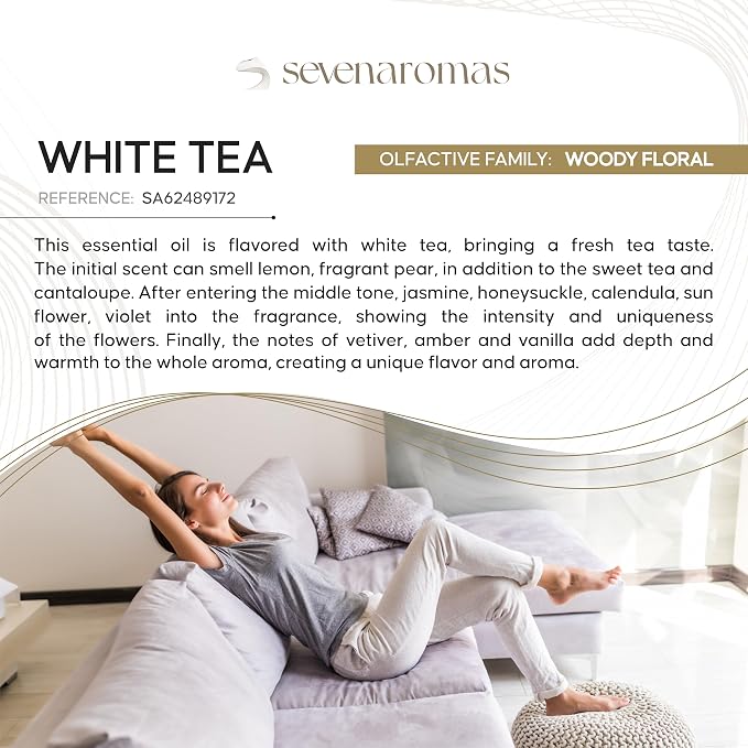 SevenAromas White Tea | 145ml 5oz Hotel Scent Diffuser Oil | Citrus Woody | Orange Blossom, Tea & Amber | Luxury Home Aromatherapy