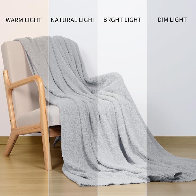 Grey Blanket Warm Queen Size Fuzzy Knitted Oversized Luxury Bed Blankets,Soft for Bed, Lightweight Plush for Cozy Nights (Grey, 90x90)