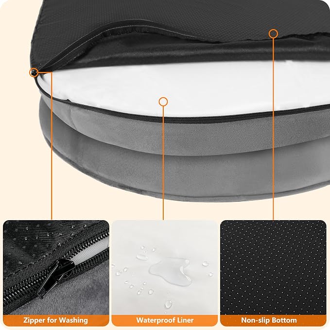 Dwanton Orthopedic Waterproof XX-Large Dog Bed Sofa, Gel Memory Foam, 48" | Egg-Crate Foam Dog Sofa, Washable Pet Bed with Four Sided Bolster Cushion, Removable Cover & Non-Slip Bottom, Medium Grey