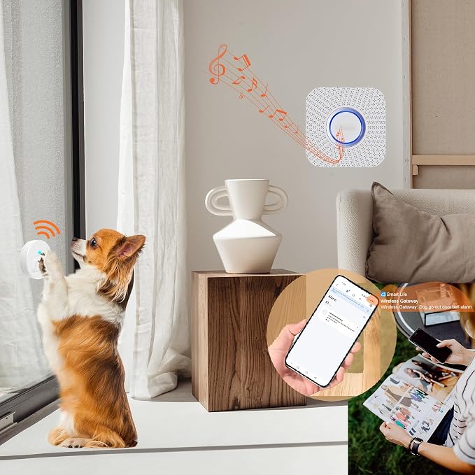 Dog Door Bell, WiFi Smart Doggie Doorbell for Potty Training with Wireless Waterproof Touch Button Transmitter and Receiver (1 WiFi Receiver 3 Button)