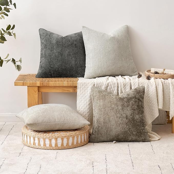 MIULEE Decorative Couch Throw Pillow Covers 18x18 Inch Grey-White 2 Pack | Modern Boho Accent, Soft Chenille Pillow Covers, Farmhouse Cushion Cases for Home Decor Bed Sofa Living Room
