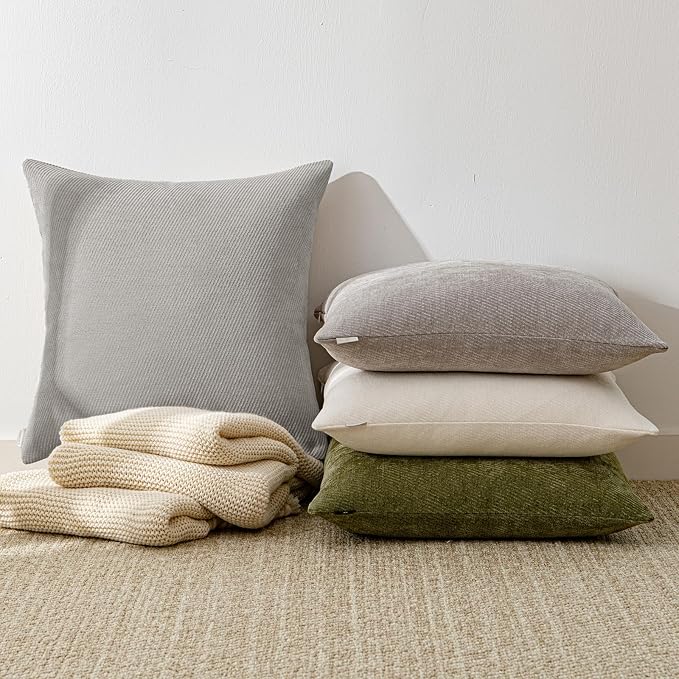 a moment Pack of 2 Decorative Chenille Throw Pillow Covers with Twill Cushion Covers for Sofa Living Room Couch Bed 22x22 Inch Grey