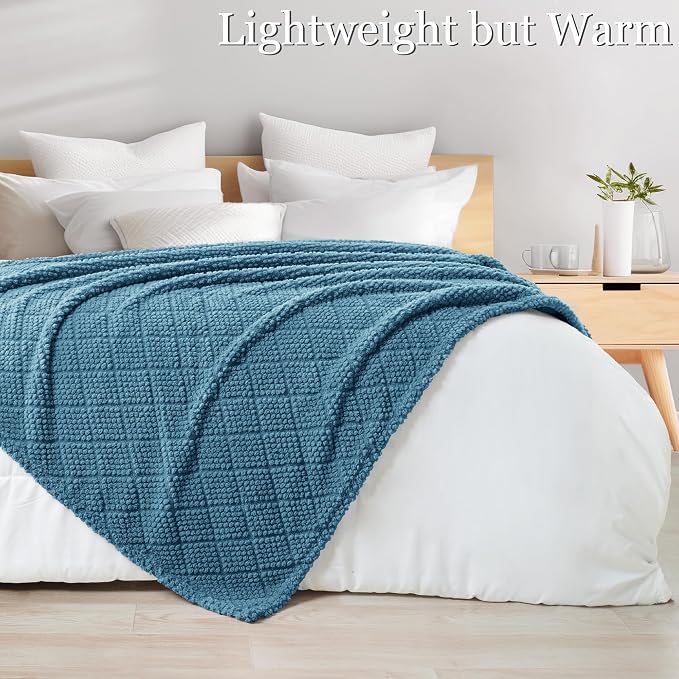 Whale Flotilla Soft Fleece Throw Blanket for Couch, Slate Blue | Jacquard Waffle Blankets for Home Decor, Lightweight and Cozy, All Season Suitable, 50x60 Inch