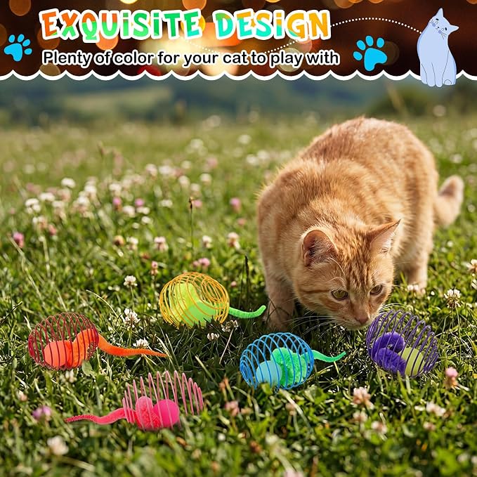 Jecery 5 Pcs Cat Toys Spring,Caterpillar Bouncy Ball,Multicolor
