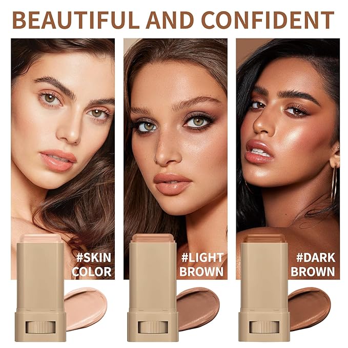 Tinted Solid Serum Foundation Stick – Skin Color | Lightweight Buildable Coverage, Natural Finish, 20g Travel-Friendly Makeup Stick for All Skin Types (Light Brown Shade)
