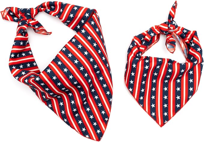 THE WORTHY DOG Icons Classic Tie-On Bandana for Dogs & Cats, Stars &Stripes