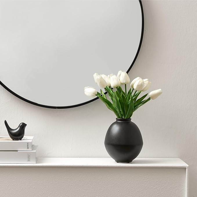 Ceramic Flower Vase, 5.8 Inch Cute Nordic Minimalist Vase Home Decor, Modern Aesthetic Farmhouse Decorative for Bouquet Pampas Grass Dried Fresh Flowers, Living Room, Table, Shelf, Fireplace