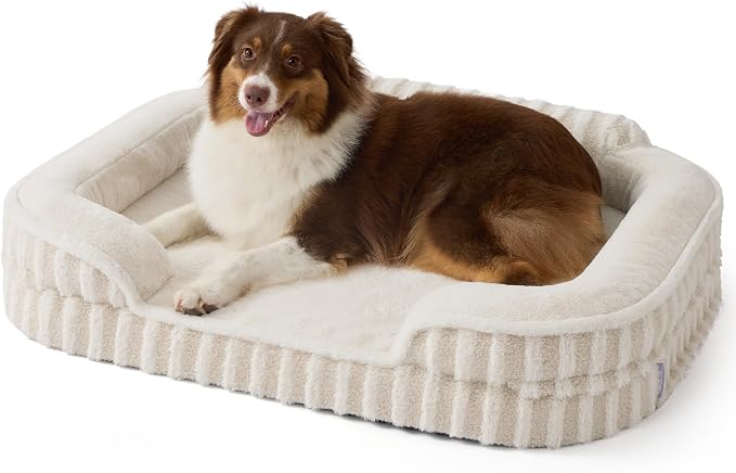 LE SURE Cute Cozy High Back Orthopedic Dog Beds Large Sized Dog,35" Beige | Waterproof Pet Bed with Sides, Aesthetic Comfy Egg-Crate Foam Pet Couch Sofa, Removable Washable Cover, Non-Slip Bottom