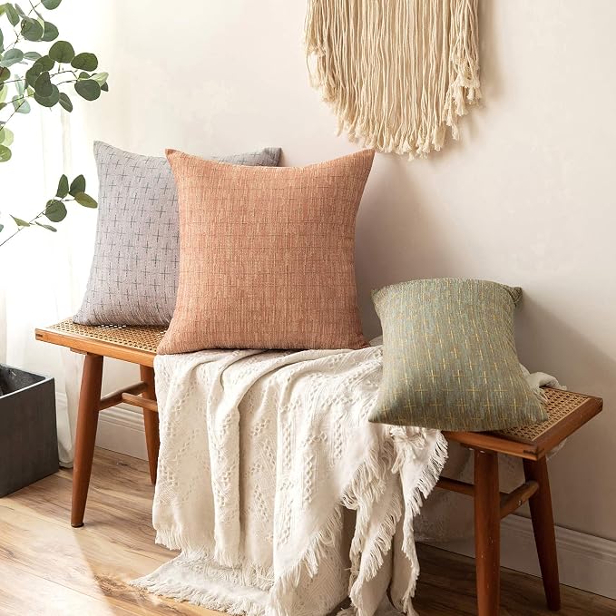 MIULEE Pack of 2 Decorative Burlap Linen Throw Pillow Covers Modern Farmhouse Pillowcase Rustic Woven Textured Cushion Cover for Sofa Couch Bed 20x20 Inch Khaki