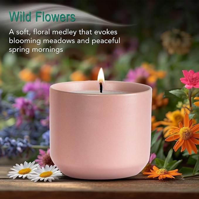 Hyggelight - The Growing Candle, Wild Flower Scented, 8oz Ceramic Pot, Single Wick Aromatherapy Candles, 100% Soy for Women and Men, Adelyn