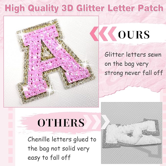 Small Initial Patch Makeup Bag Personalized Gifts Make Up Bag,White Cute PU Leather Glitter Letter Cosmetic Bag with Zipper,Trendy Portable Travel Toiletry Pouch,Preppy Stuff for Teen Girls Women D