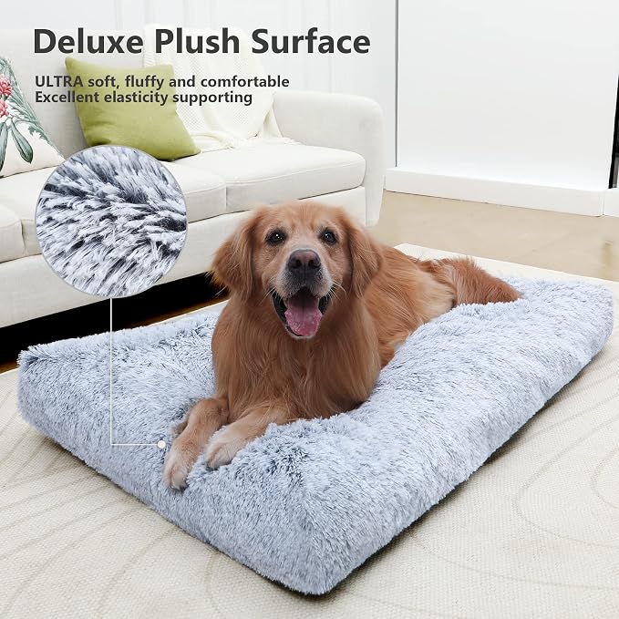 XXXL Dog Bed Washable, Large Waterproof Plush Pet Crate Pad 54", Grey | Ultra Soft Cozy, Removable Cover, Jumbo Dog Mat for Sleeping, Anti-Slip Bottom, Kennel Pad 54*37", Anti Anxiety ,120 lbs