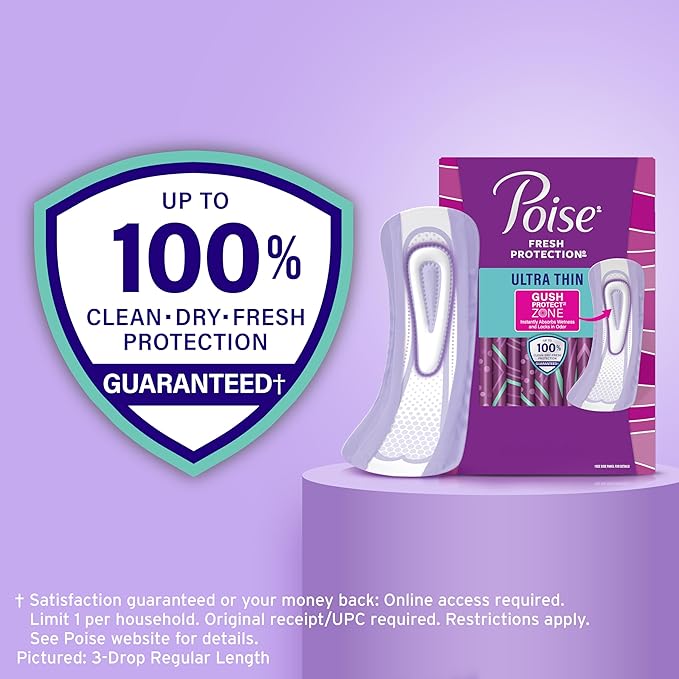 Poise Ultra Thin Incontinence & Postpartum Pads for Bladder Leaks, 4 Drop Moderate Absorbency, Long Length, 48 Count (Packaging May Vary) (Pack of 4)