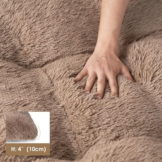 EHEYCIGA Fluffy Dog Crate Bed, Plush XX Large Dog Pillow, Camel | Xlarge Calming Anti Anxiety Plush Faux Fur Mat for Large size dogs, Washable Soft Warm Dog Pad with Non-Slip Bottom