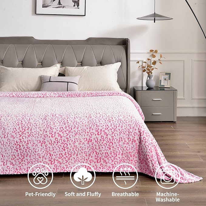 PLEASANT BOULEVARD | Leopard Throw Blanket Fleece, Premium Lightweight Cozy Warm Plush Microfiber Bedspread for Couch Sofa and Bed (Hot Pink, Twin (60 x 80 inches))