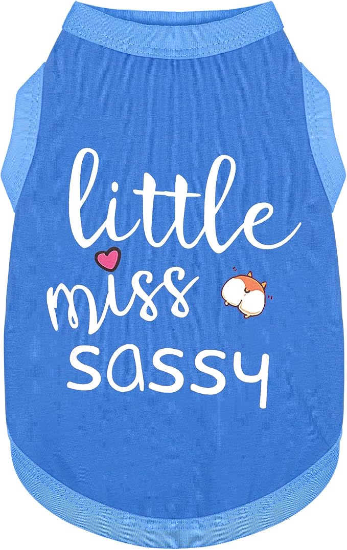 Dog Clothes Fashionable Sleeveless Pet Vest: 'Little Miss Sassy' Printed Cotton Dog Shirt, Ideal for Small, Medium, and Large Breeds, Ensuring Comfort and Breathability Blue 4XL