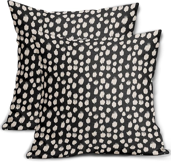 Sweetshow Black Cream Dots Pillow Covers 16x16 Set of 2 Boho Design Polka Dot Throw Pillows Modern Trendy Print Outdoor Decorative Pillowcase Square Linen Cushion Cases Decor for Sofa Couch Bed