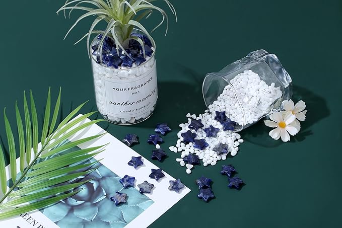 QINJIEJIE 20 PCS Blue Sodalite Star Crystals Healing Stones Mini Crystal Cute Polished Pocket Stone Thumb Star Gemstones Set Bulk Wholesale Reiki Energy Balancing Star Crystal Gifts for Women