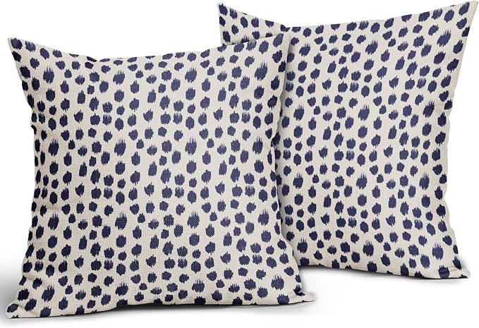 Navy Blue Cream Polka Dot Pillow Covers 24x24 Set of 2 Outdoor Modern Art Throw Pillows Boho Design Brush Strokes Decorative Pillowcase Square Cushion Cover Linen Pillow Case for Home Sofa Couch Bed