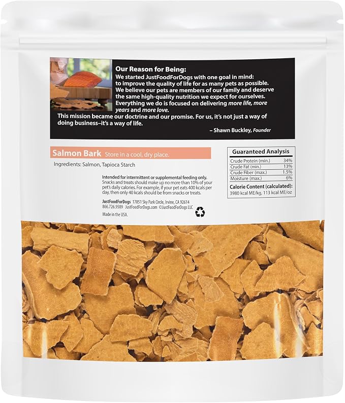 JustFoodForDogs Limited-Ingredient Healthy Dog Treats, Salmon Bark, Made in the USA, 5 oz | Human Grade Chicken Treats for Dogs, Jerky Dog Snacks, Preservative & Rawhide Free Chews, Low Calorie Salmon, 5Oz