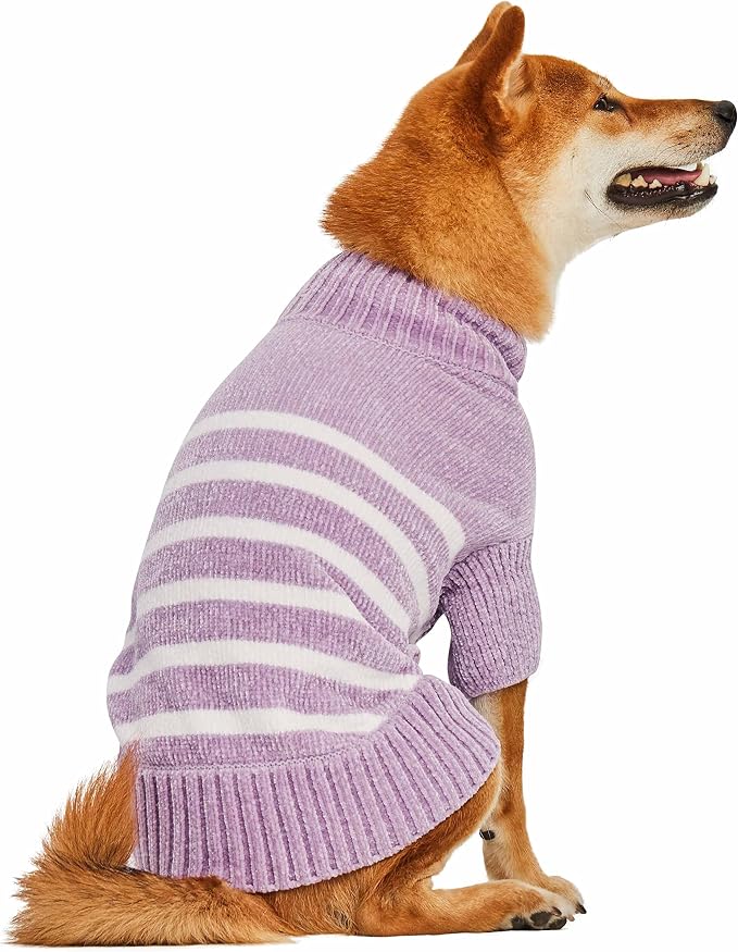 Blueberry Pet Cozy Soft Chenille Classy Striped Dog Sweater in Lavender Frost, Back Length 22", Pack of 1 Clothes for Dogs