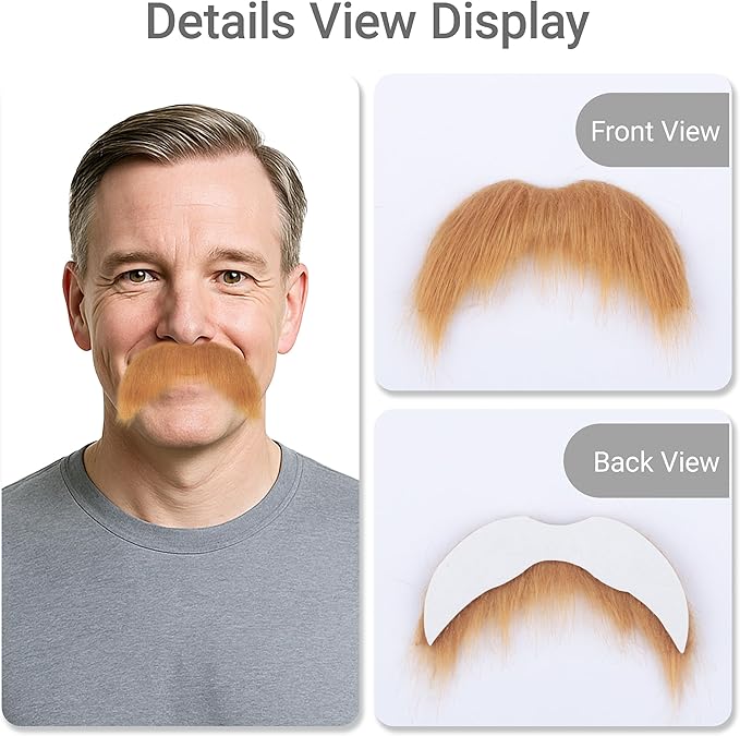 2Pcs Men Fake Mustache Realistic Mustaches Fake Facial Hair Beard for Cosplay Costume Halloween Parties