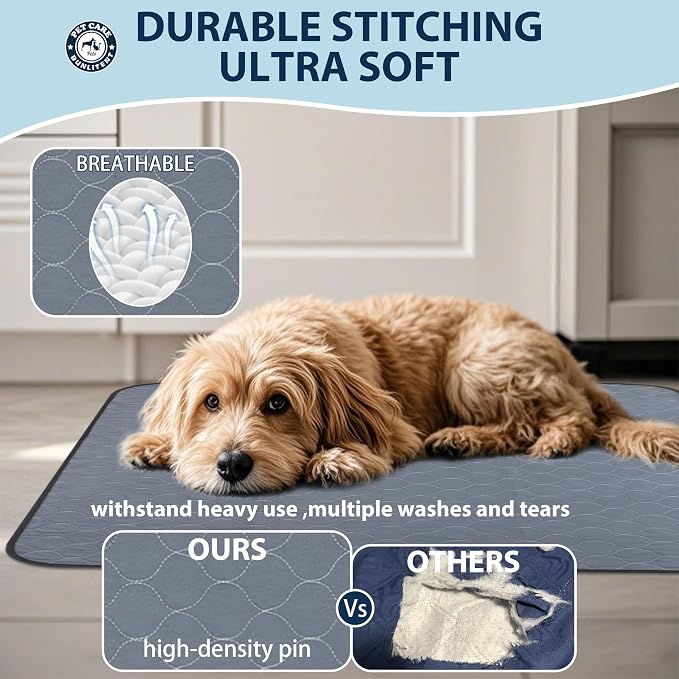 Bunlitent Washable Pee Pads for Dogs 34 x 36, 3 Pack, Reusable Puppy Pads | Grey, Reusable, Fast Absorbent, Waterproof, Non-Slip, For Whelping, Training, Incontinence, For Dog Playpen, Crate, Car