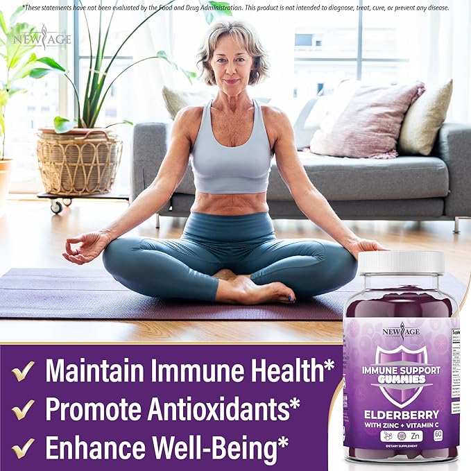 NEW AGE Immune System Support Gummies - Sambucus Black Elderberry Gummies with Vitamin C and Zinc (Immune Support 60 Gummies)