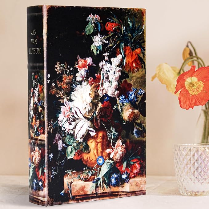 Book Box Decorative Storage Box,Fake Books for Home Decoration | Faux Wood with Magnetic Close Storage for Hidden Jewelry,Photos, Greeting Cards,Remotes, Oil Painting M Size Box