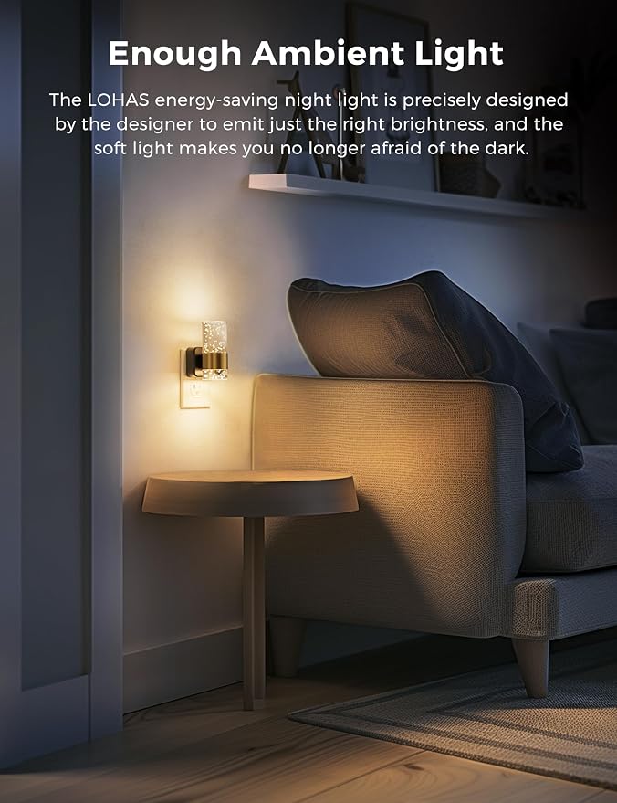 L LOHAS LED Night Lights Plug into wall, Soft Warm Night Light | Adjustable Brightness, Plug in Night Light, Auto Light Sensor, Wall Sconce-Style Design Nitelight, Bathroom, Hallway, 1 Pack