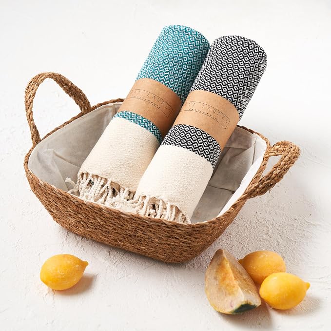 BAY LAUREL Turkish Hand Towel – Pack of 2 | Soft & Absorbent Decorative Towels for Bathroom, Hand, Face, Hair, Gym, Yoga, SPA, Kitchen & Tea | Boho Decor (Black, Diamond 15x26 Inches (Set of 2)