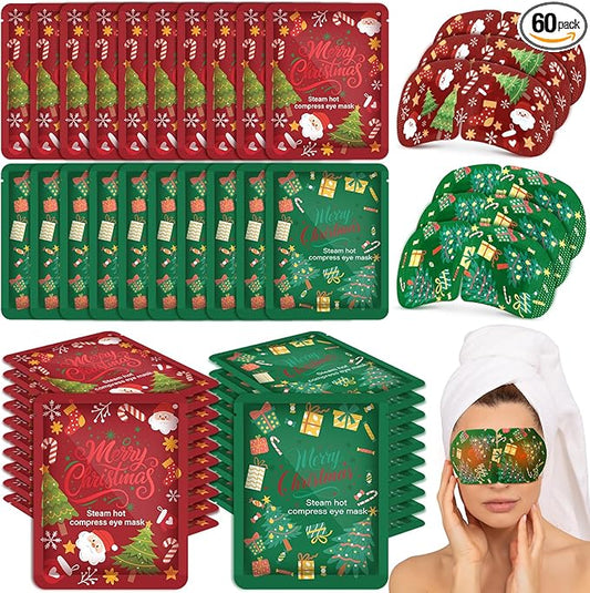 Bonuci 60 Pcs Christmas Steam Eye Masks Bulk for Dry Eyes Disposable Heating Eye Mask for Spa Sleep Warm Compress Stress Dark Circle Relief Puffiness and Relaxation Gifts Christmas Stocking Stuffer