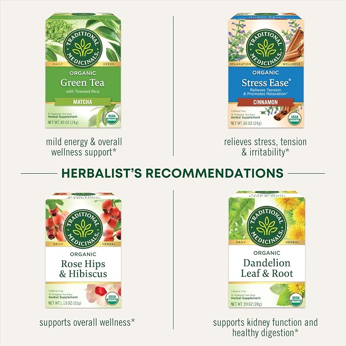 Traditional Medicinals Tea, Organic Hawthorn & Hibiscus - Promotes Heart Health - Kosher, Non-GMO, Caffeine-Free - 16 Tea Bags