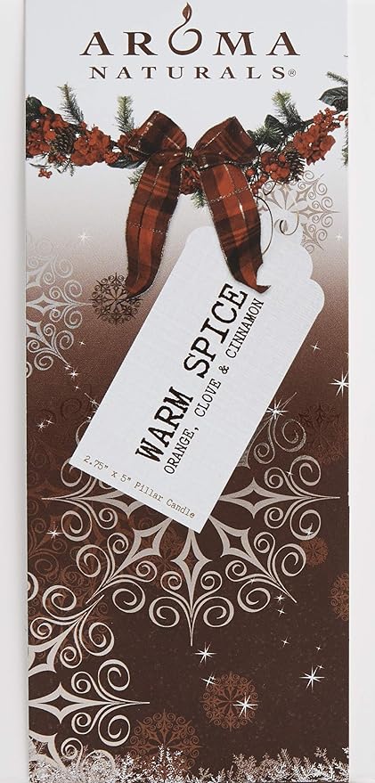 Aroma Naturals Holiday Orange, Clove and Cinnamon Essential Oil Scented Pillar Candle, Warm Spice, 2.75 inch x 5 inch (Pack of 4)