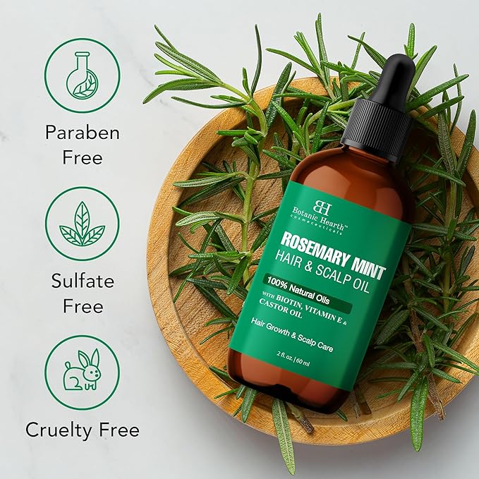 Botanic Hearth Hair Oil for Hair Growth & Hair Treatment Oils | Strengthening Dry, Frizzy, Damaged Hair & Scalp Treatment | Rosemary Mint Hair Oil – 2 Fl Oz