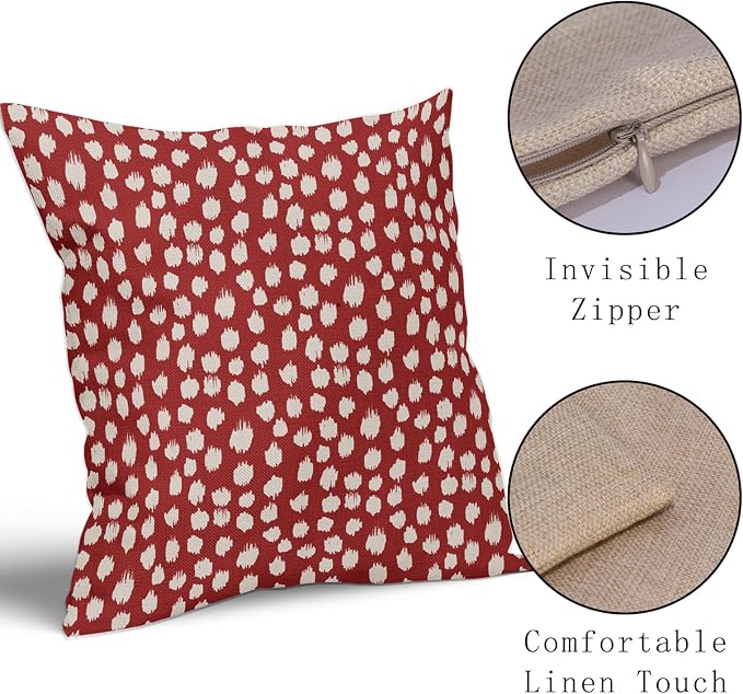 Sweetshow Red Cream Dots Pillow Covers 20x20 Set of 2 Boho Design Polka Dot Throw Pillows Modern Trendy Print Outdoor Decorative Pillowcase Square Linen Cushion Cases Decor for Sofa Couch Bed