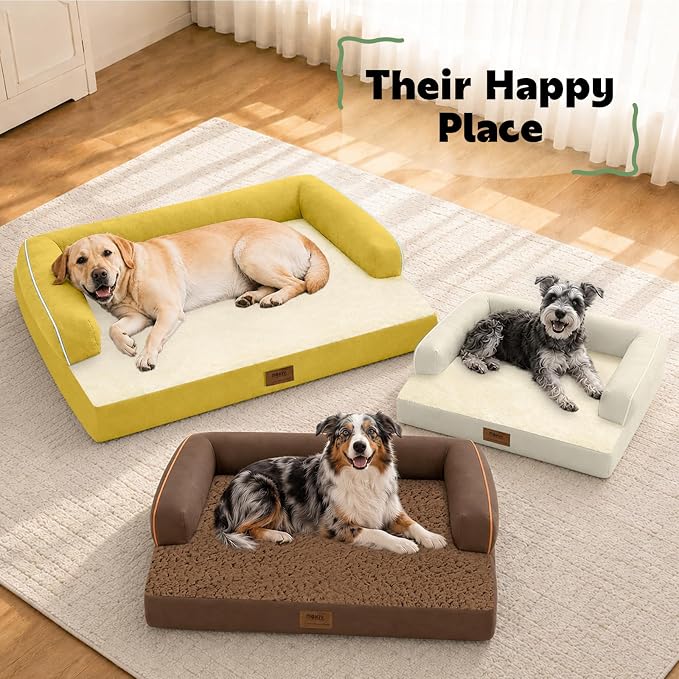 Orthopedic Waterproof Jumbo Dog Bed with Bolster for Extra Large Dogs | Pillow Support for Neck Relief, Egg Crate Foam, Waterproof Liner, Anti-Slip Bottom, Removable Bolster Cover, 53 x 42 Inch
