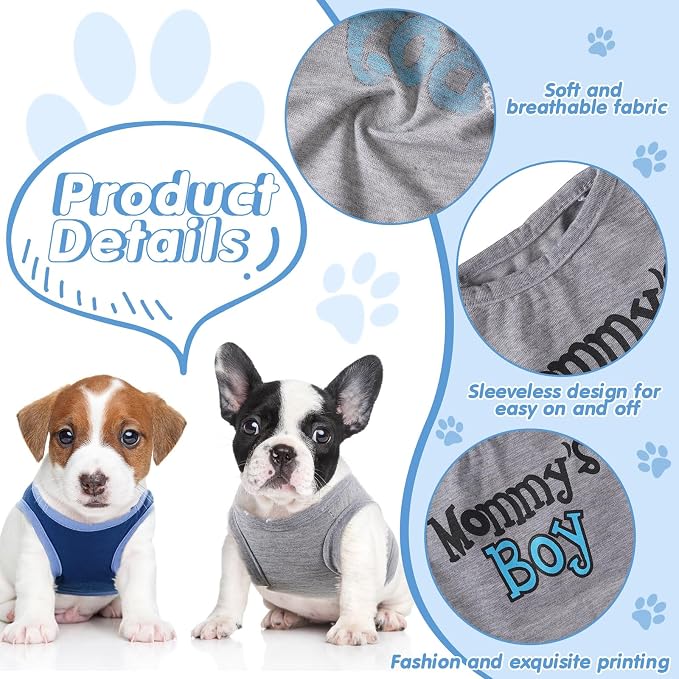 Sadnyy 6 Pack Dog Shirt Printed Pet Sleeveless Vests T Shirts, X-Small | Dog Boy Shirts with Letter, Cool Breathable Soft Outfit, Cat Sweatshirt for Small Dog Puppy Accessories