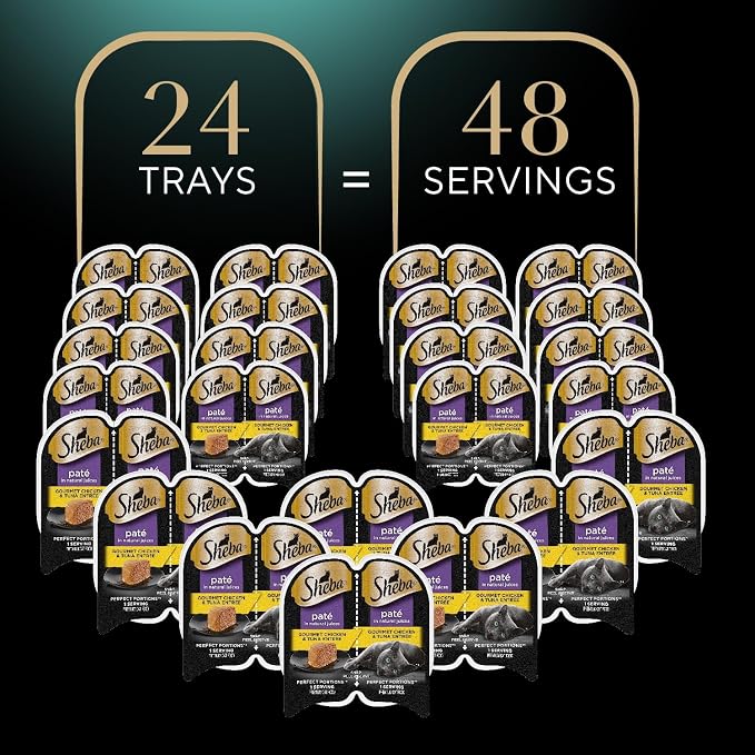 Sheba Perfect Portions Wet Cat Food Pate Gourmet Chicken & Tuna Entree,2.6 oz. Twin-Pack Trays,Cat Food Wet Recipe (,48 Servings),24 Count (Pack of 2)