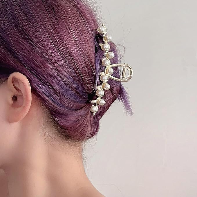 Crystal Hair Clips, Metal Imitation Pearl Hair Claw Clip for Women, Rhinestone Hair Claw Barrettes Non Slip Hair Clamp Fashion Wedding Party Accessories Elegant Jaw Clip Decorations for Lady (2 Pack)