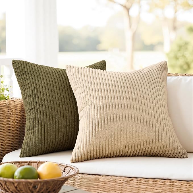Topfinel 20x20 Sofa Pillow Covers Rust and Olive Green Velvet Throw Pillow Covers Boho Farmhouse Cushion Cases Soft Corduroy Fall Home Decor for Couch Bed Sofa Living Room Pack of 4