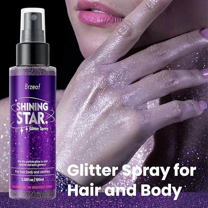 Brzeaf Waterproof Glitter Spray, Christmas Glitter Spray for Hair and Body, Long-Lasting & Quick-Drying, Shiny Glitter Hairspray, Waterproof Body Glitter, for Stage Makeup and Festival Rave