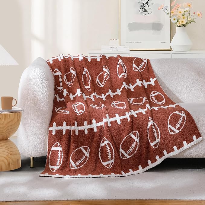 Snuggle Sac Brown Football Throw Blanket for Couch, Microfiber Fluffy Warm Cozy Fuzzy Reversible Rugby Name Blankets for Sofa, Chair, Bed, 50x60 inches