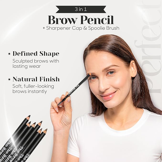 The BrowGal Eyebrow Pencil with Spoolie & Built in Sharpener - Shade 04 Medium Brown - Waterproof & Buildable Brow Pencil with Hair Like Strokes - Natural Looking, Soft Finish