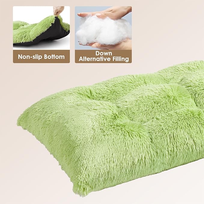 EHEYCIGA Fluffy Dog Crate Bed for Small Dogs, Plush Crate Pad, Green | Calming Anti Anxiety Small Dog Bed, Washable Soft Warm Faux Fur Crate Mat with Non-Slip Bottom