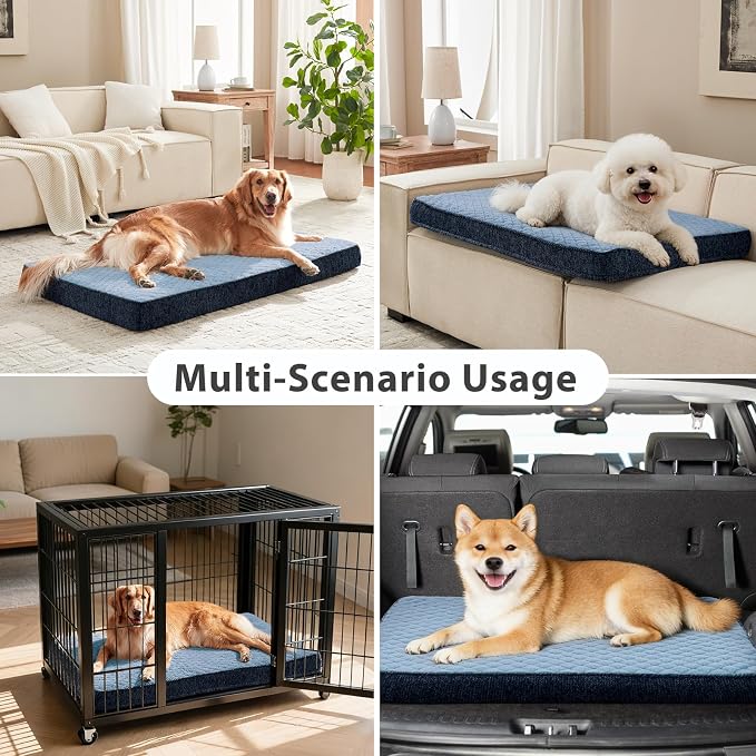 JOEJOY XL Dog Beds Large Sized Dog, Orthopedic Big Dogs Crate Bed with Washable Removable Cover, Extra Thick Egg-Crate Memory Foam Pet Beds up to 80 lbs, Blue, 41"x27"
