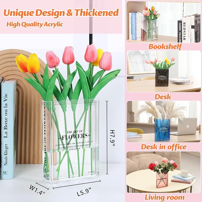 Book-Shaped Vase for Flowers, Book Lovers Gifts Cute Clear Flowers Vases | Aesthetic Room Decor,Must-Have for Home, Bookshelf, Bedroom, Office Decor for Women, Teacher Gift - Like Mothers Day